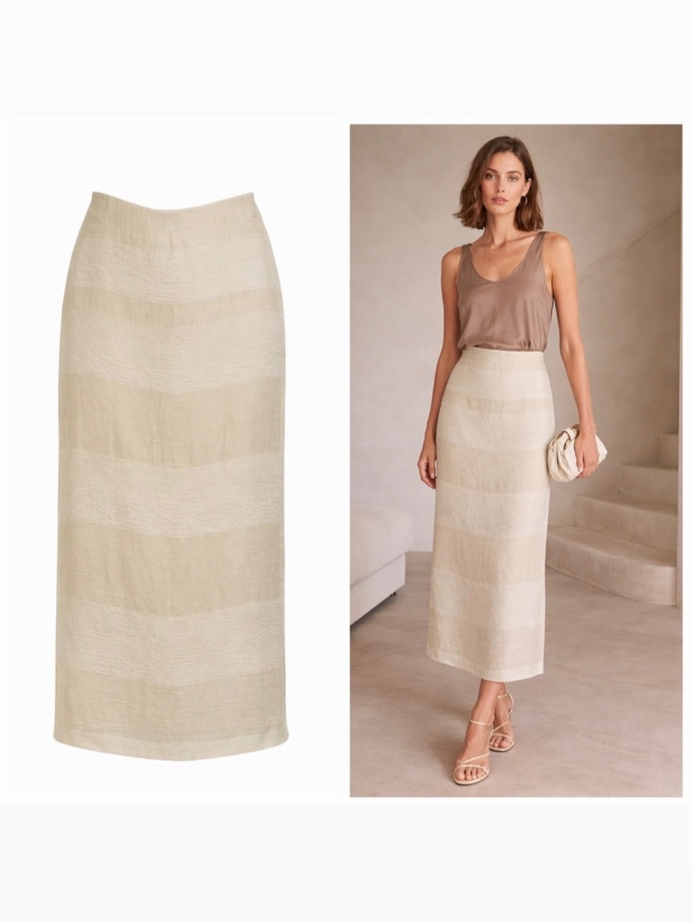 The Row White Linen Silk Midi Skirt Stripe 8 Bridal Quiet Luxury Office NWT 🟡